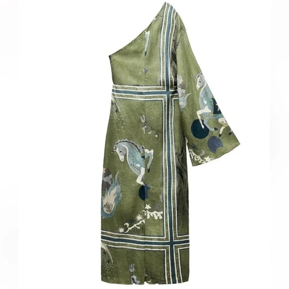 ZARA ZW COLLECTION PRINTED ASYMMETRIC LINEN DRESS - Picture 3 of 13